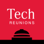 Square icon with a red background that says Tech Reunions above the outline of a black dome