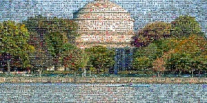 A mosaic of thousands of alumni photos form the image of MIT's Great Dome