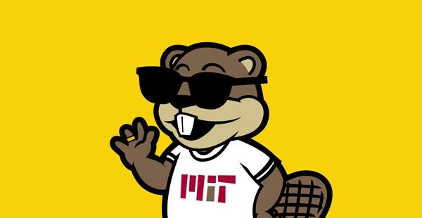 cartoon of Tim the Beaver  waving and wearing an MIT t-shirt and sunglasses