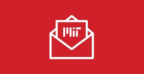 line drawing of an envelope with a piece of paper that says MIT displayed on a red background.