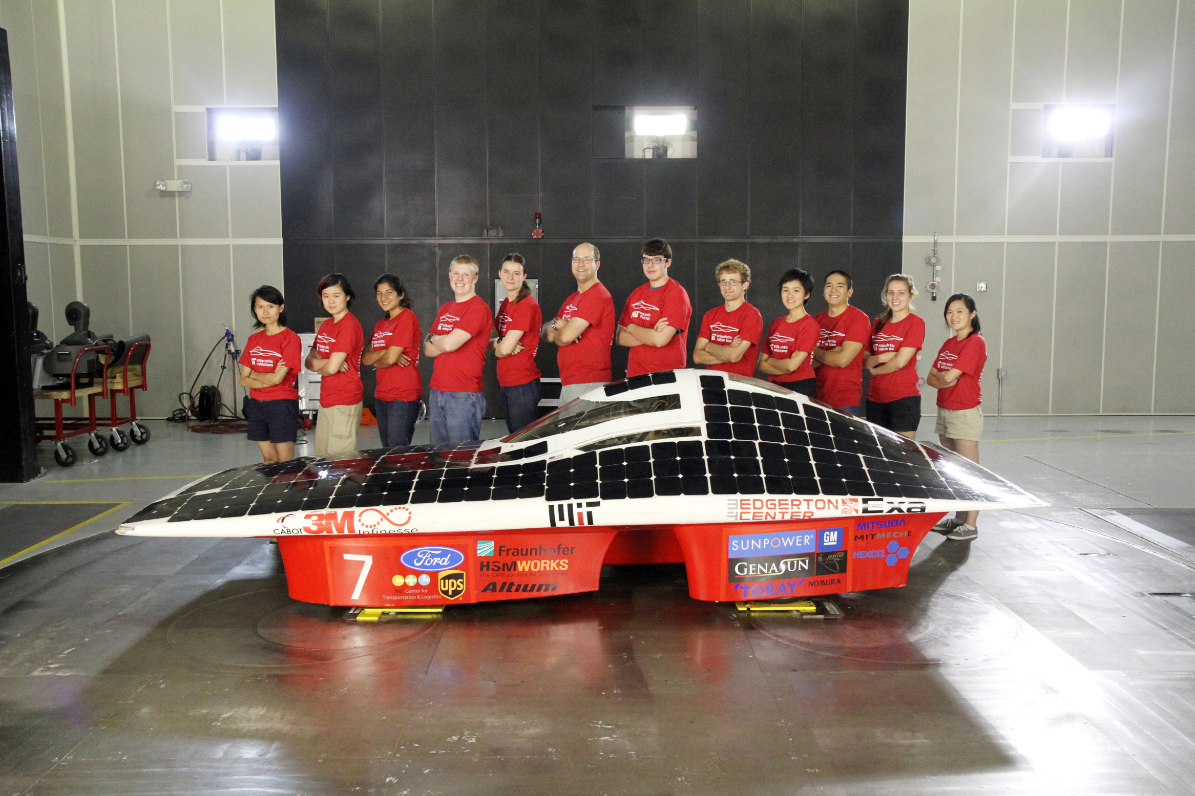 Most of the MIT Solar Electric Vehicle Team with this year’s entry, Arcturus.