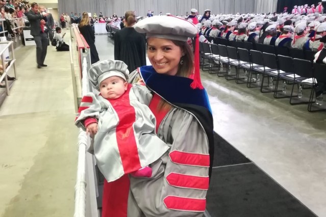 Alejandra Falla PhD ’18 and her infant daughter.