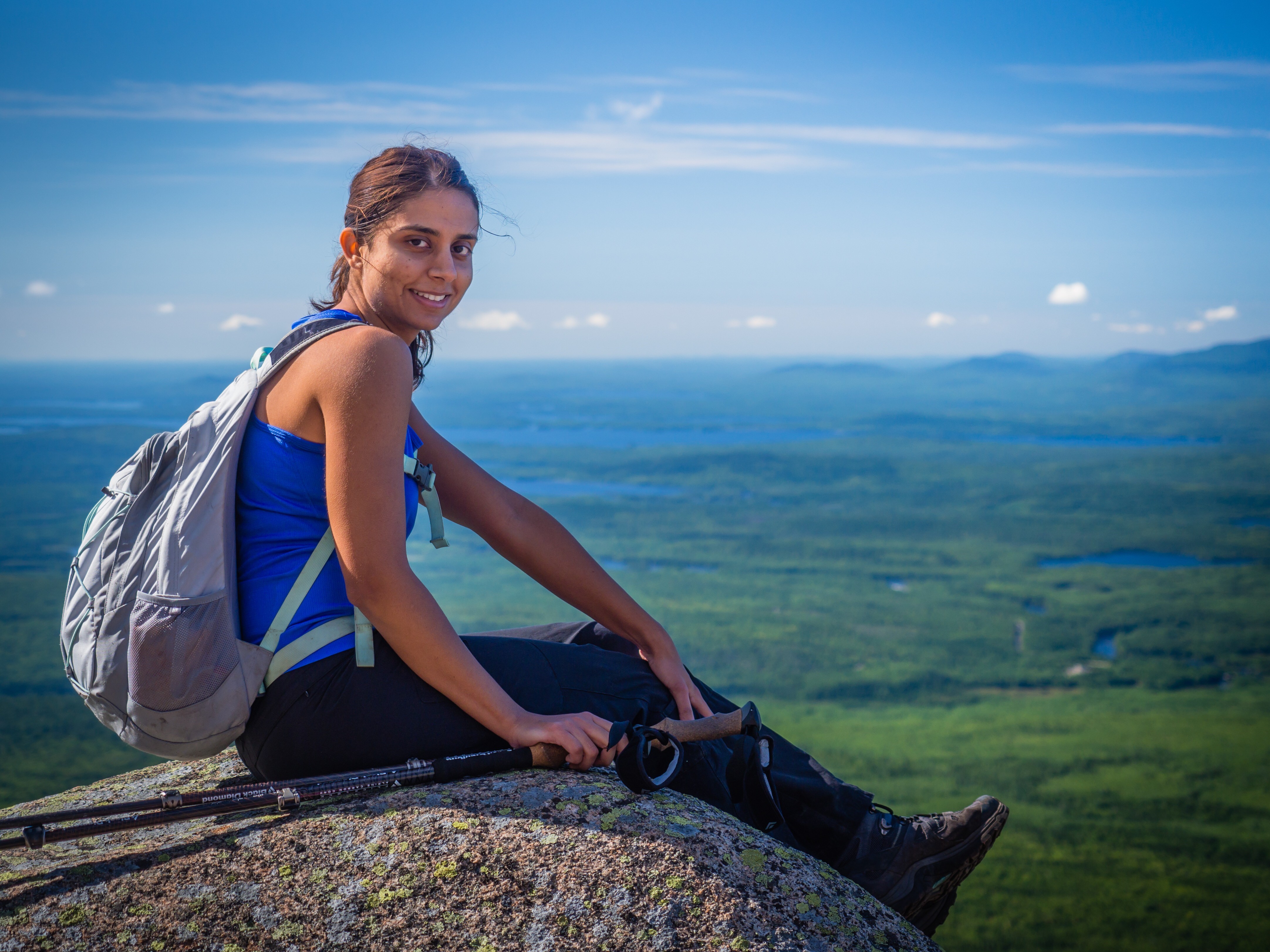 Kanchana Nanduri SM ’13 hiking in New Hampshire