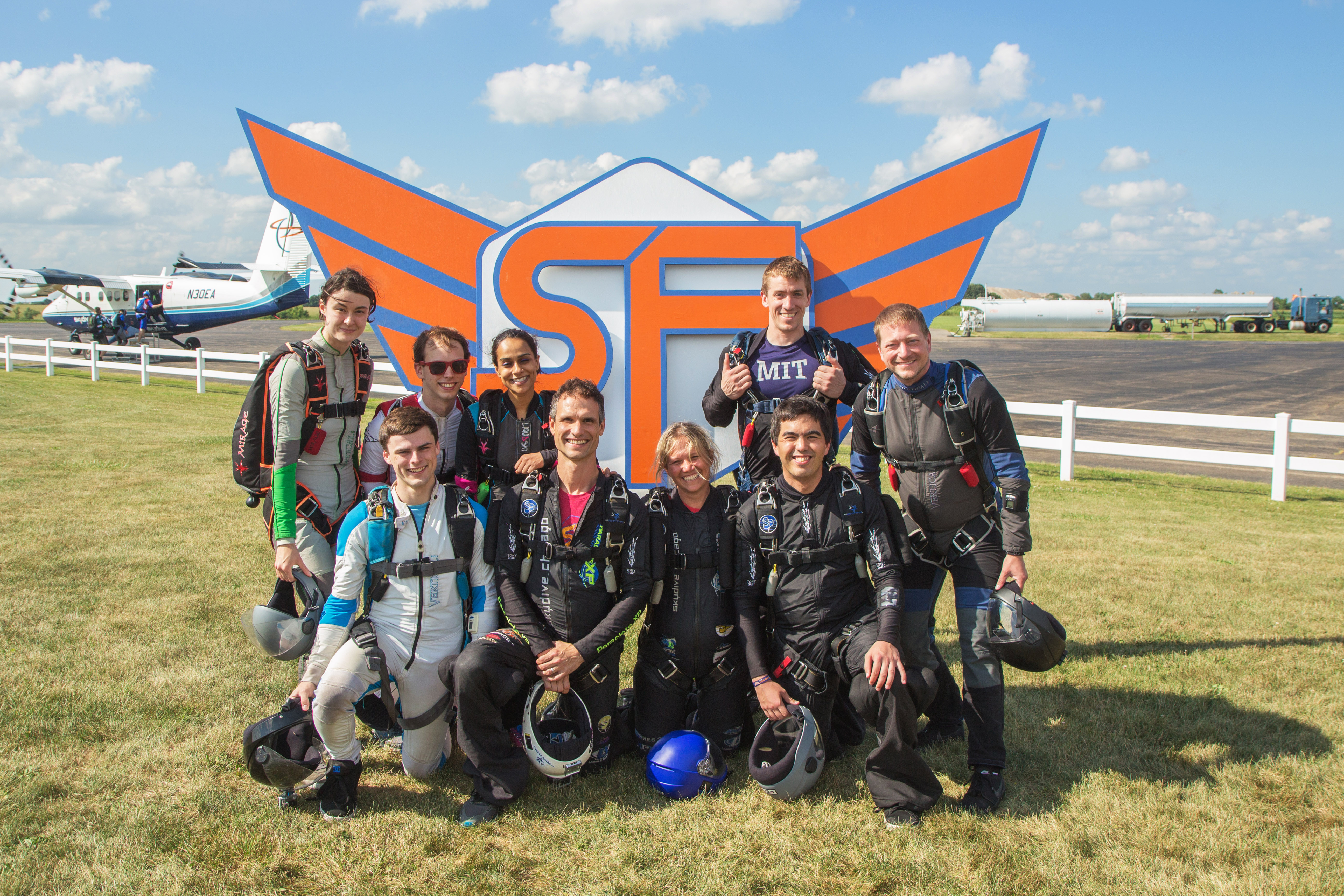 Nine MIT alumni jumped from a plane and formed a T for Tech 