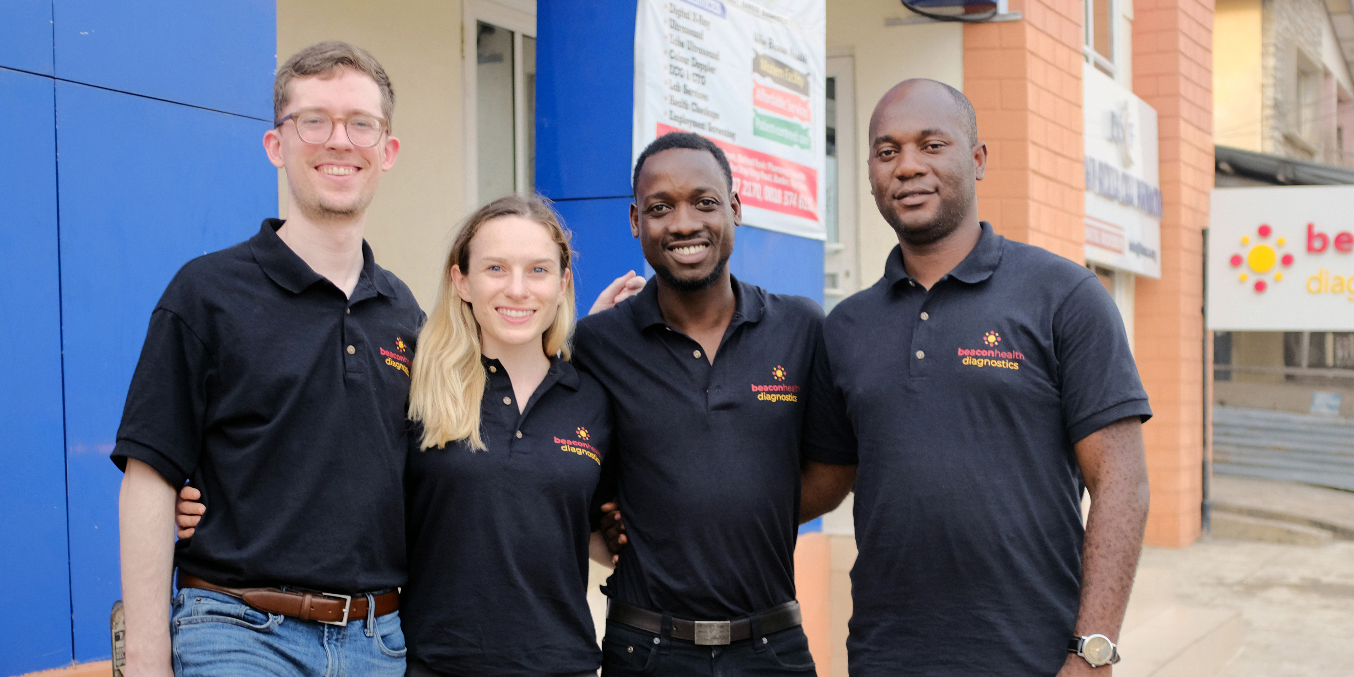 MDaaS Global co-founders in front of their clinic in Ibadan, Nigeria. 