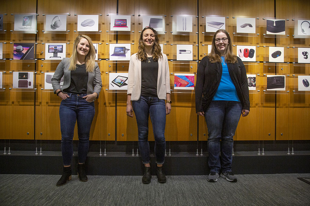 Ann McInroy ’18, Isabella Didio ’16, and Jacklyn Herbst ’10, MEngM ’11 at Microsoft in Redmond, Washington.