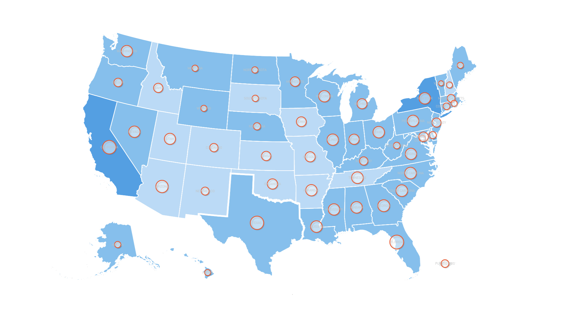 A screenshot of the US map from the COVID AMP visualization tool