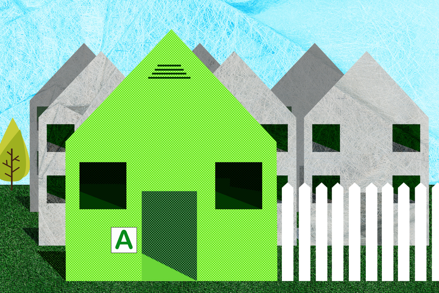 house graphic with green house in front 