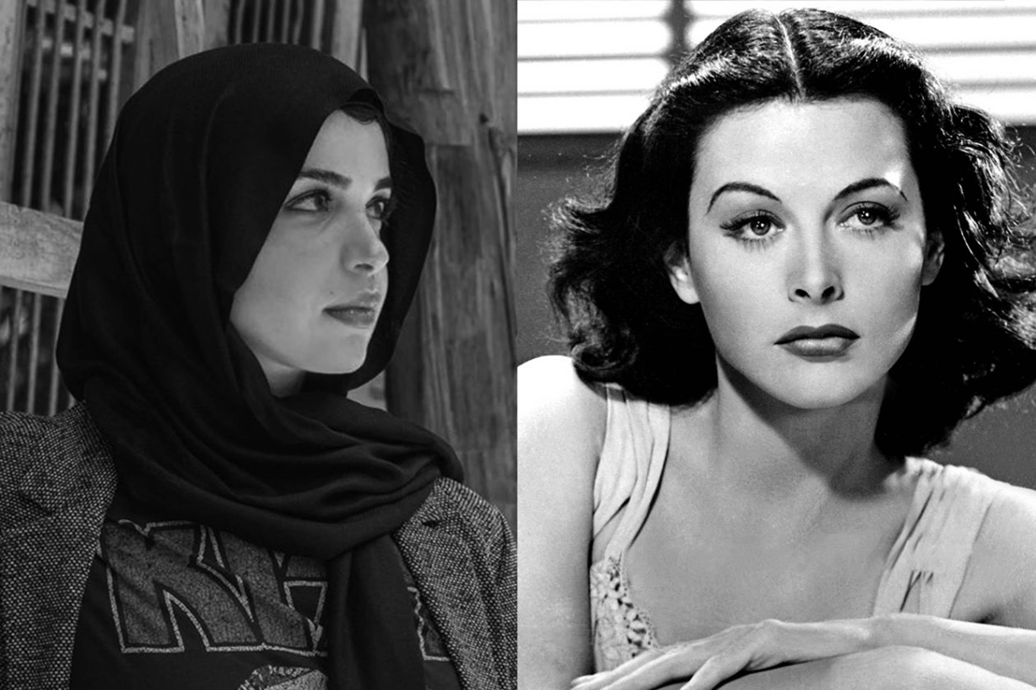 A headshot of Norhan Bayomi is paired with one of Hedy Lamarr.