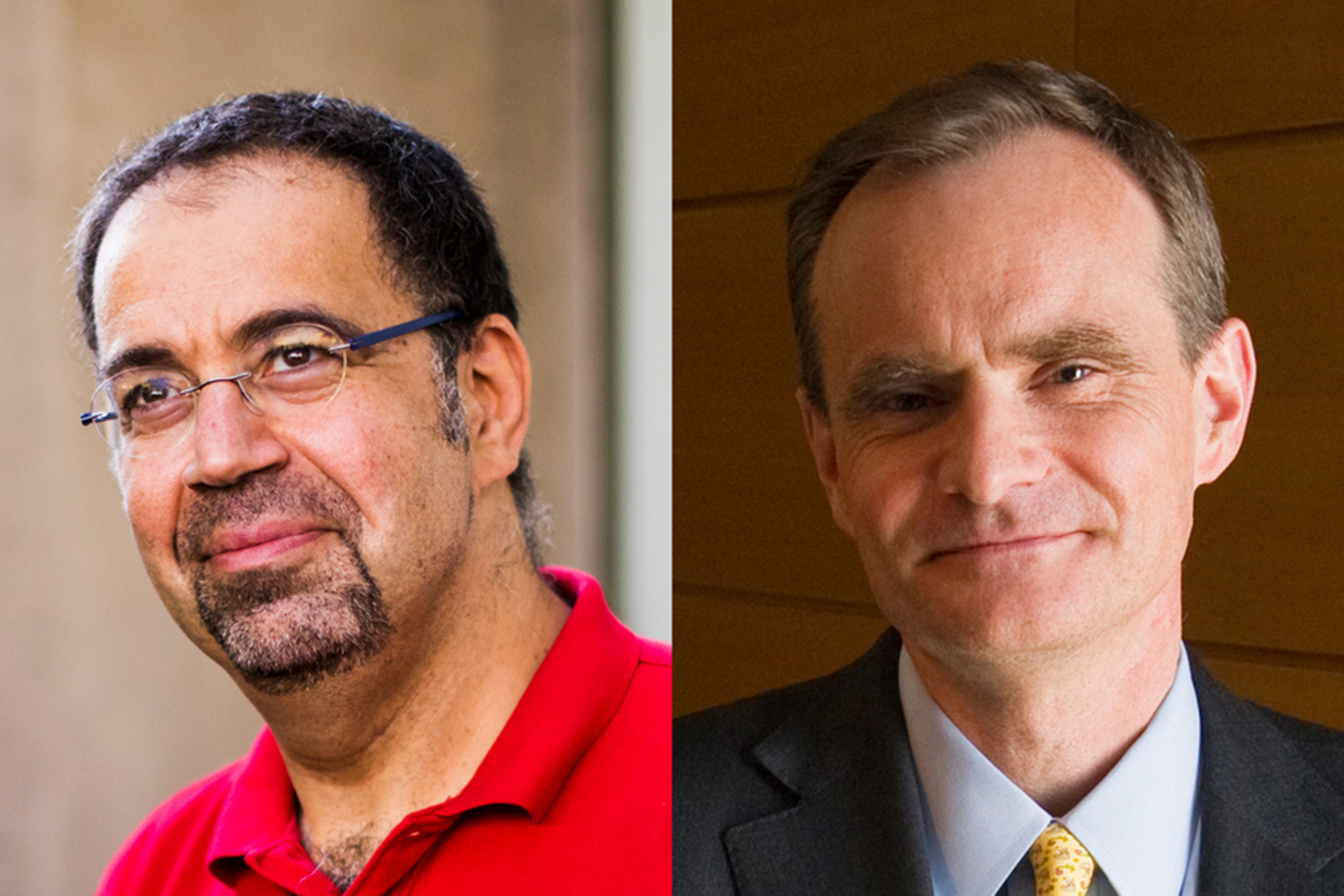 Headshots of Daron Acemoglu, left, and Simon Johnson