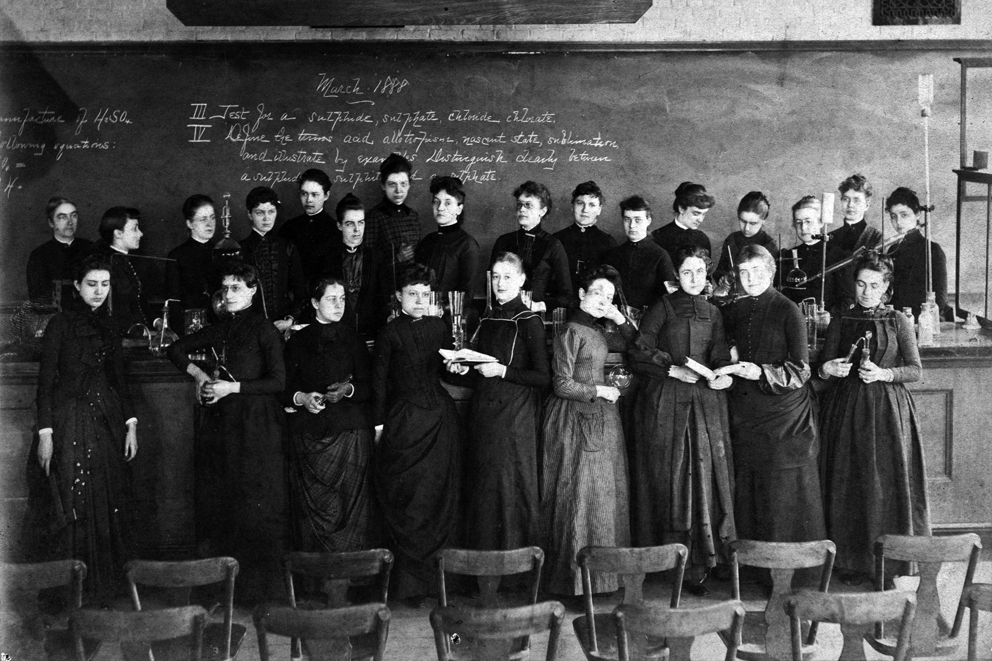 Ellen Swallow Richards in 1888 with students from the MIT Women’s Laboratory