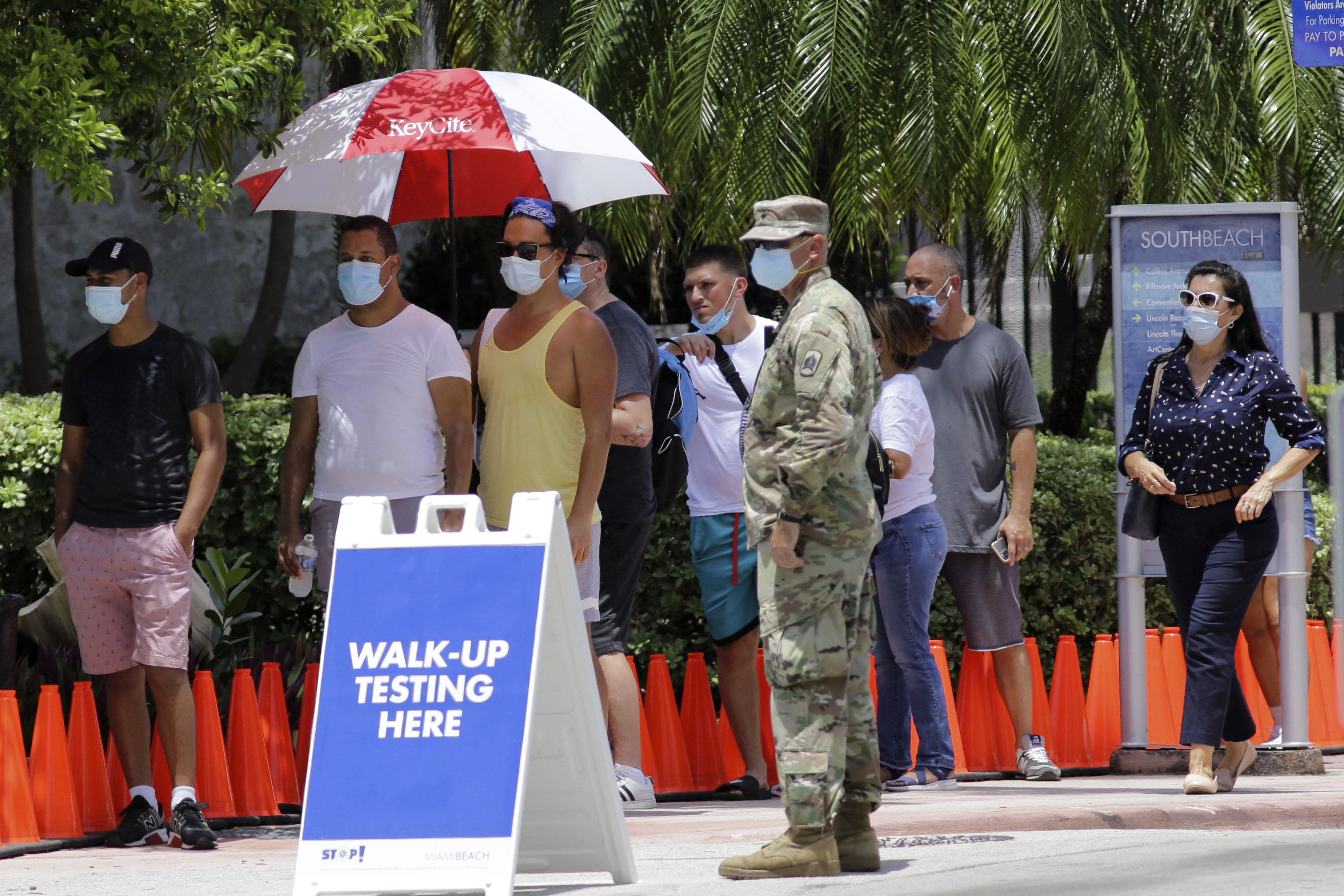 Miami Beach residents wait in line for Covid-19 testing 