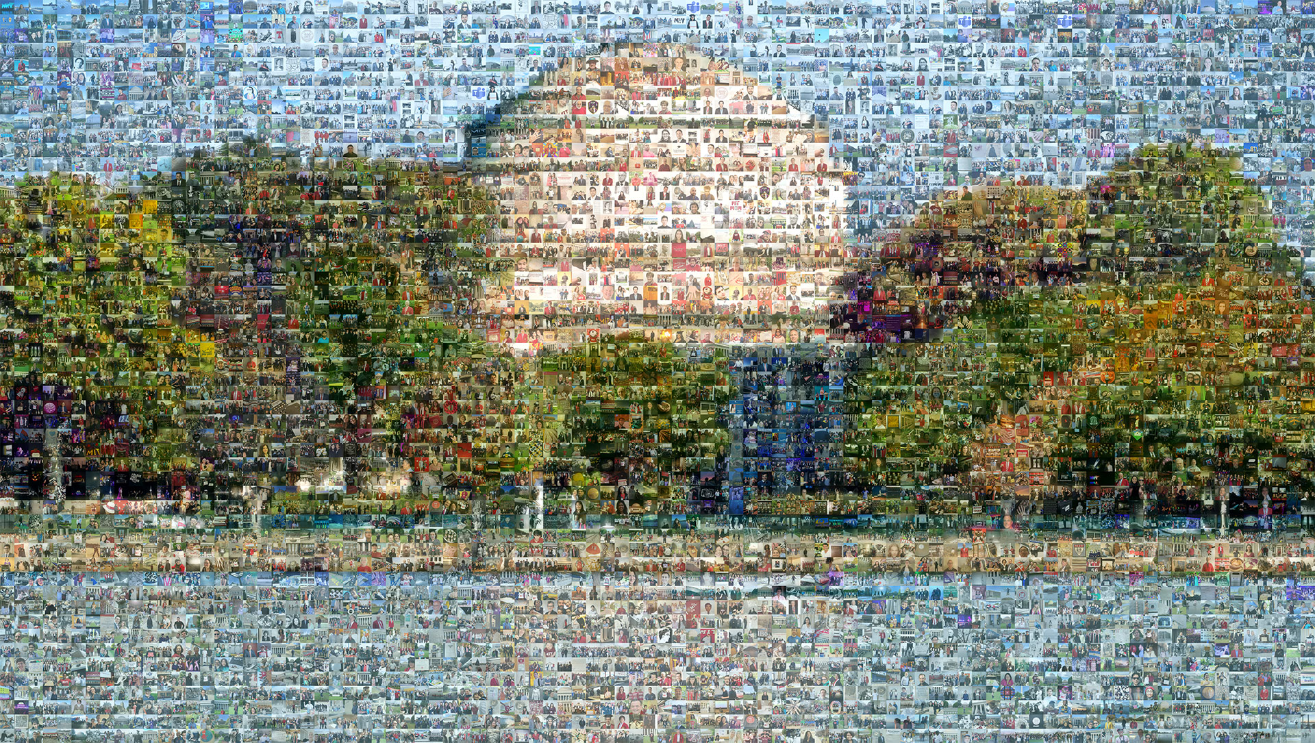 A mosaic of thousands of alumni photos form the image of MIT's Great Dome