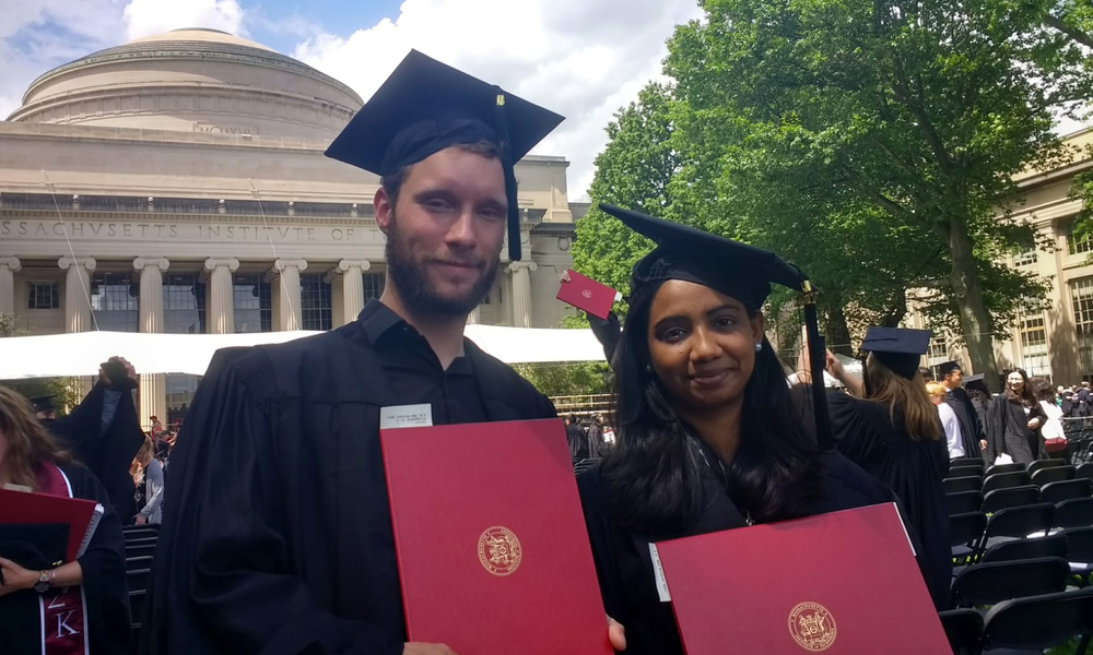 MIT alumni couple at graduation in 2017