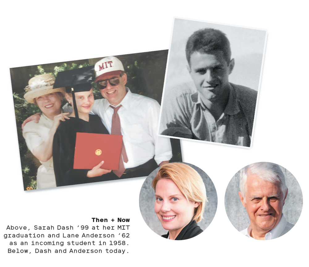 A photo collage of Sarah Dash ’99 and Lane Anderson ’62