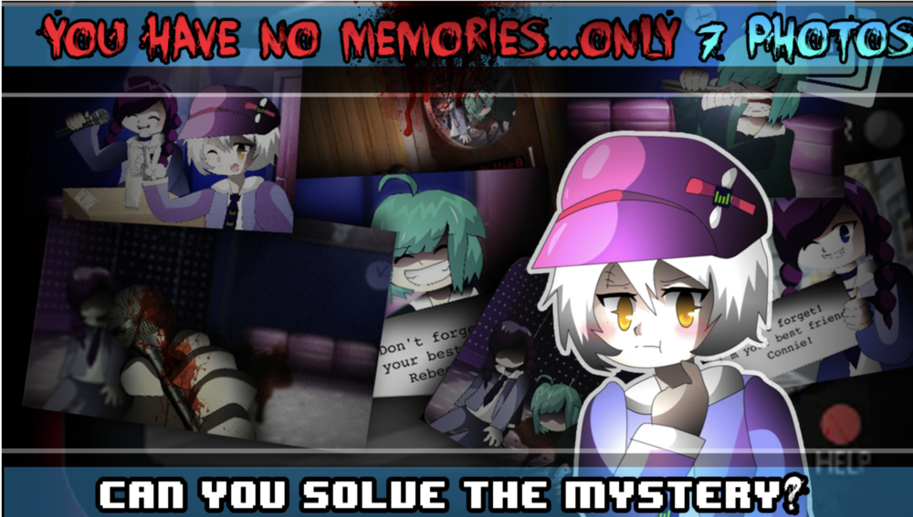 JCSoft video game screenshot reads: "You have no memories, only 7 photos. Can you solve the mystery?"