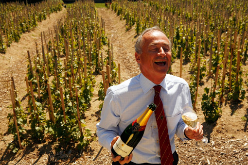 Director Ghislain de Monglofier in the "Chaude Terre" Vineyard, Bollinger Champagne, Ay, France. The grapes from this vineyard are used for the exclusive Bollinger Vieilles Vignes Francaises. (© Owen Franken/Photographed for the New York Times, June 6, 2006)