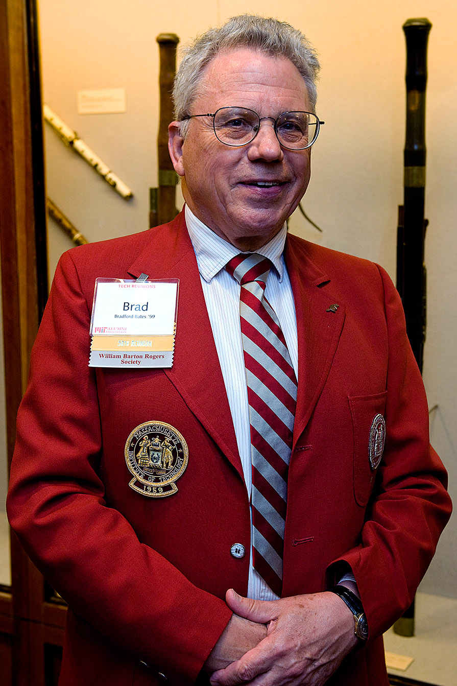 Brad Bates '59, in his father's red jacket. Photo: Justin Knight