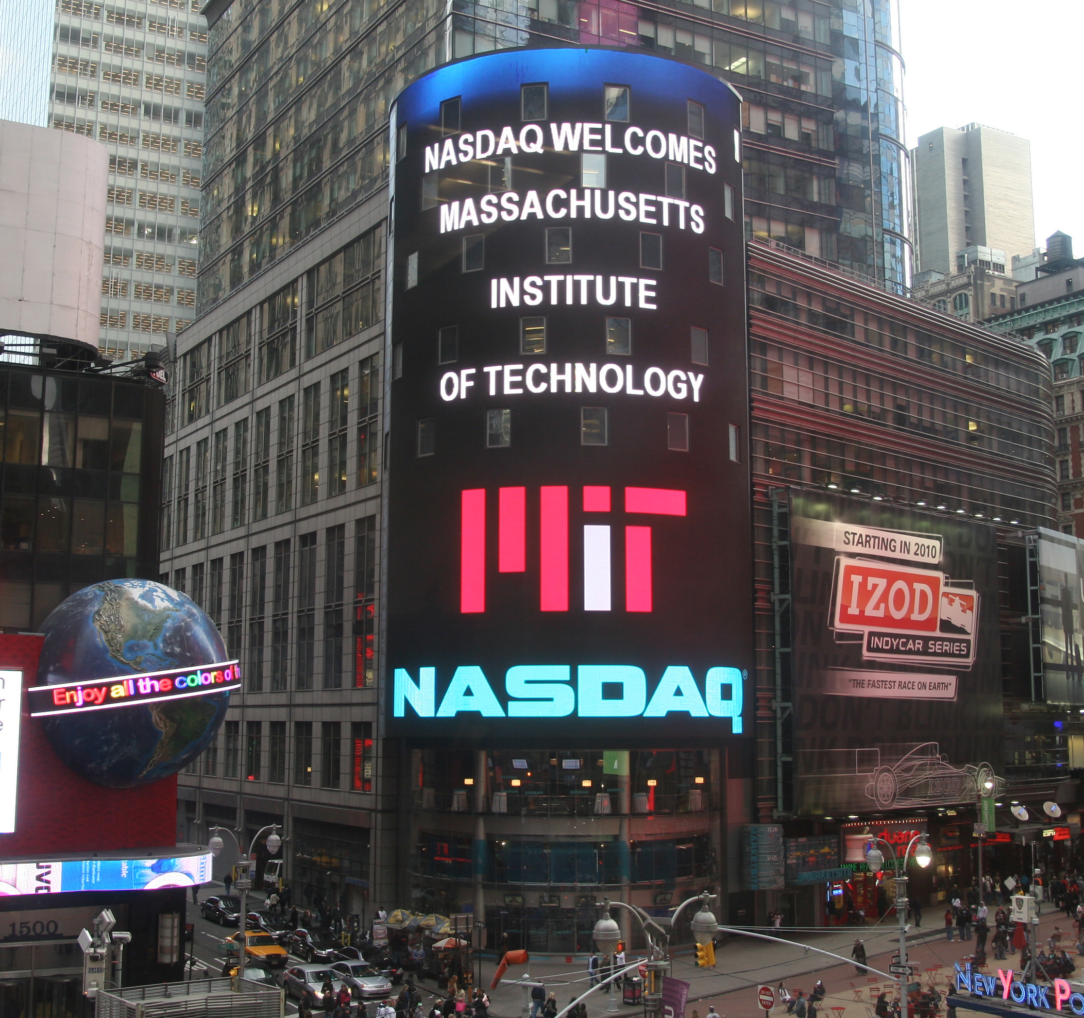 Seven-story NASDAQ screen featured MIT Nov. 6.