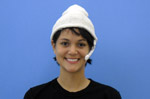 Lauren McCarthy wearing the Happiness Hat