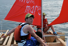 Tribbett during the season finale, when contestants were dropped off on Misery Island in Salem Sound and given limited materials to build a boat and make it a half mile back to shore. Ball thinks this was one of the most successful challenges of the season. "It was a great mix of we've got to get this right or we're going to sink."