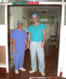 Drs. Dheera Ananthakrishnan and David Katz in the operating theatre, Queen Elizabeth Central Hospital, Blantyre, Malawi.