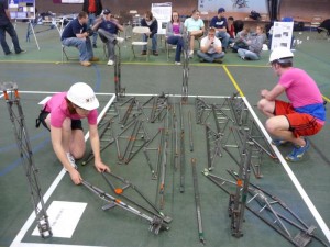 Steel Bridge team members set up for the regional contest.