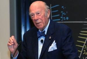 Former U.S. Secretary of State George Shultz PhD ’49 speaks at the Energy Advisory Board meeting at MIT  in 2008. Photo: Donna Coveney