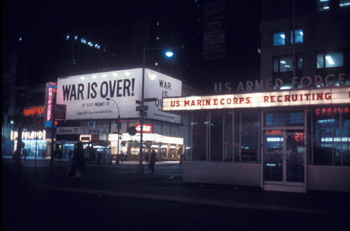 John Lennon and Yoko Ono's antiwar ad in Times Square, New York, 1969.