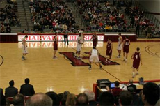 Basketball game against Harvard Just before tip-off at Harvard last year. Note the full stands. Most of them are MIT fans.