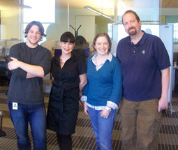 Zach with his bosses (from left): Shawna Wolverton, Lucia de Lascurain, and Steven Tamm.