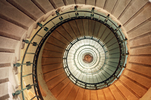 Spiral staircase in the Eckmuhl lighthouse, Penmarc'h, Brittany (© Owen Franken). 