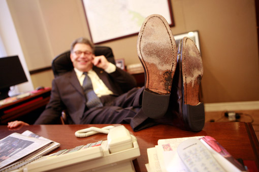 Senator Al Franken—who celebrates his birthday today—at his desk