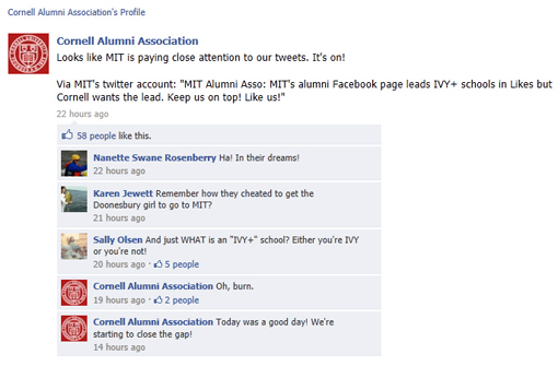 Screen shot of Cornell's Facebook page