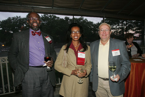 From left: Vince James '78, regional chair for the Educational Council; Kim Francis '78, Alumni Association Board of Directors VP; and Larry Votta PhD '79, educational counselor chat during the cocktail reception.
