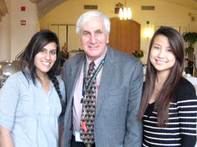 Lunch with Dr. Chess. From left: Isra Shabir '14, Leonard Chess '64, Judy Deng '14