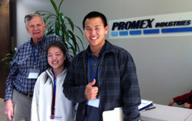 From left: Richard Otte '61, SM '64, president and CEO, Promex Industries Inc. with 2012 externs Rachel Luo '14 and Grant Iwamoto '13