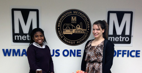 Moji Jimoh '12 (left) and Christine Sowa '14 at their externship at the Washington Metropolitan Area Transit Authority.