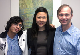 From left: Nasir Adaya '14, Angela Ha '15, and David Karohl '85, SM '86.