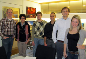 From left: Mark Doughy MBA '99, Zachary Mallow MBA '13, Sean Grundy MBA '13, Charbel Rizk SDM '10 , Jeremy Bratt MBA '10, and Megan Cox '14.