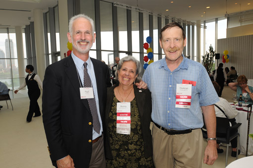 From left: Paul Levy '72, Bonny Kellermann '72, and Duncan Allen '72, leaders of the 40th reunion committee, at the Media Lab Extension on Friday, June 8.