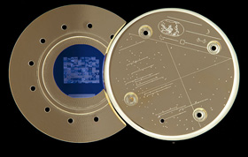 Paglen micro-etched one hundred photographs selected to represent modern human history onto a silicon disc encased in a gold-plated shell, designed at the Massachusetts Institute of Technology (MIT) and Carleton College.