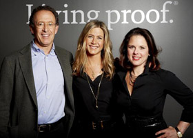 From left: Living Proof chair and cofounder Jon Flint, Jennifer Aniston, and Living Proof CEO Jill Beraud.
