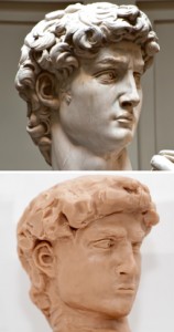 The head of Michelangelo's David recreated using Sculpting by Numbers.
