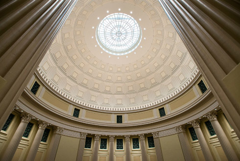 The newly restored Barker Library reading room rotunda and dome. Photo: L. Barry Hetherington/MIT News Office.