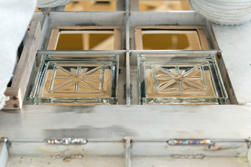 The intricate glass blocks in the new steel skylight frame. Photo: Benjamin Johnson/Shawmut Design and Construction.