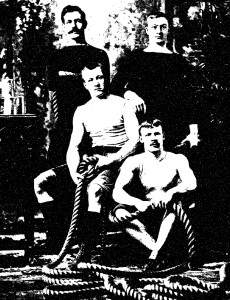 MIT's victorious tug of war team: R. M. Clement, 188 (clockwise from top left); H.G. Gross, 1888; F. L. Pierce, 1889; and P. H. Tracy, 1890.