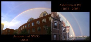 A double rainbow at old and new Ashdown houses.