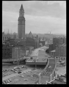 Central Artery under construction, 1950s. Photo: Leslie Jones, Boston Public Library prints collection.