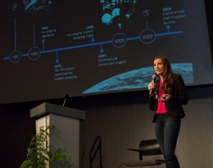Systems president Natalya Brikner presents her satellite propulsion technology.